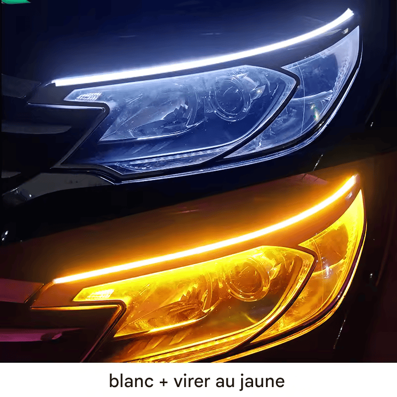 🏷️Lot de 2 feux diurnes LED DRL pour voiture, bande flexible et étanche, clignotants blancs et jaunes, feux de freinage, 12 V