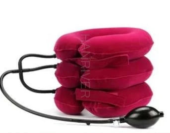 Cervical spine retractor with orthotic inflatable neck support for tension fixation of the rigid vertebra