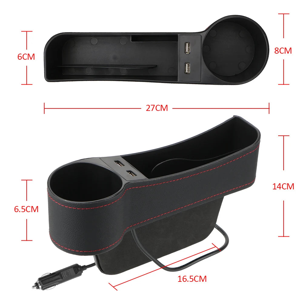 Boîte de rangement universelle pour siège – avec USB 3.0, support téléphone et porte-gobelet