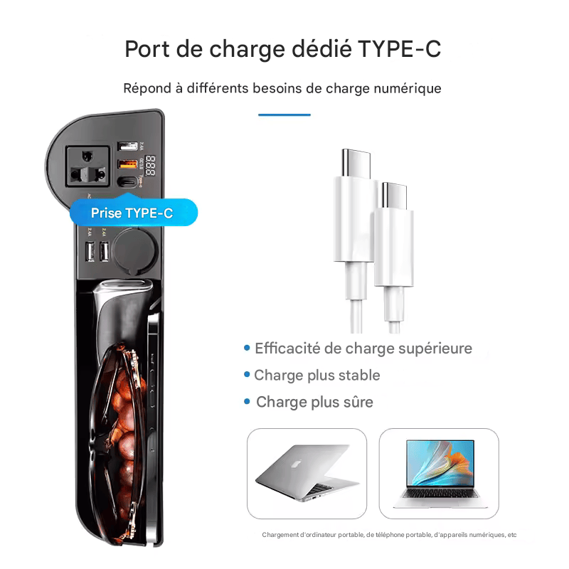 🏷️Organiseur de siège SEAMETAL avec prise 220V intégrée, 4 ports USB à charge rapide QC3.0 – Idéal pour garder votre voiture rangée et vos appareils chargés.