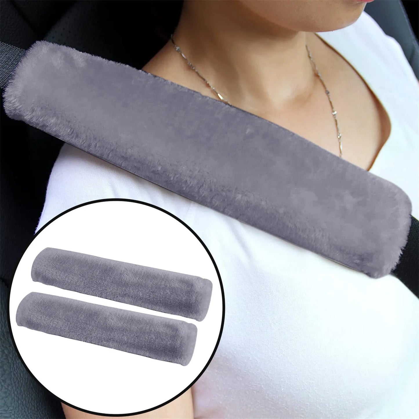 đ·ïžLot de 2 ProtĂšge-Ăpaules pour Ceinture de SĂ©curitĂ© â Coussins en Fausse Laine de Mouton, Ultra-Doux, Universels pour Voiture, Sac Ă Dos ou Valise