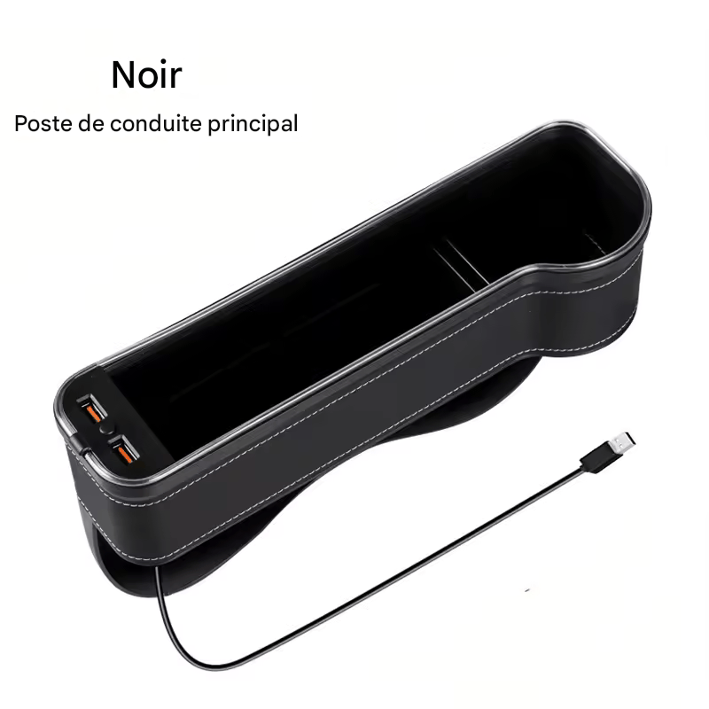 🏷️Organisateur de Fente de Siège avec Porte-Gobelet LED – Boîte de Rangement avec Changement de Couleur, Double USB et Lumière d’Ambiance