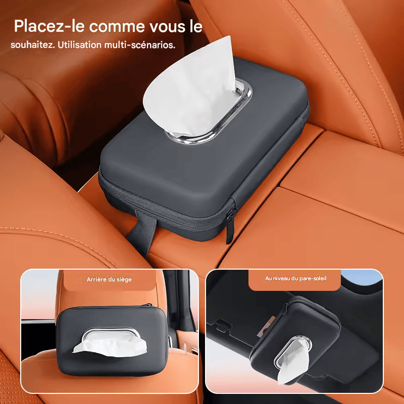 🏷️Boîte à Mouchoirs Haut de Gamme pour Voiture – À Fixer sur Pare-Soleil, Dossier ou Accoudoir – Élégante et Pratique
