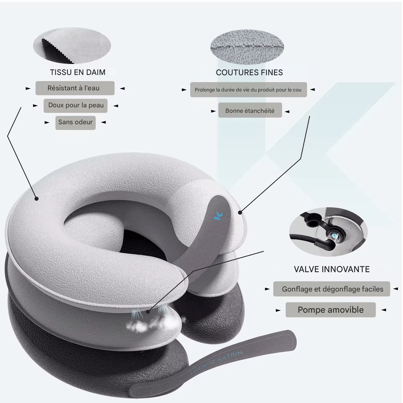 đ·ïžAppareil de Traction Cervicale Gonflable â Oreiller DĂ©compresseur pour le Cou Ă Domicile et en Voyage