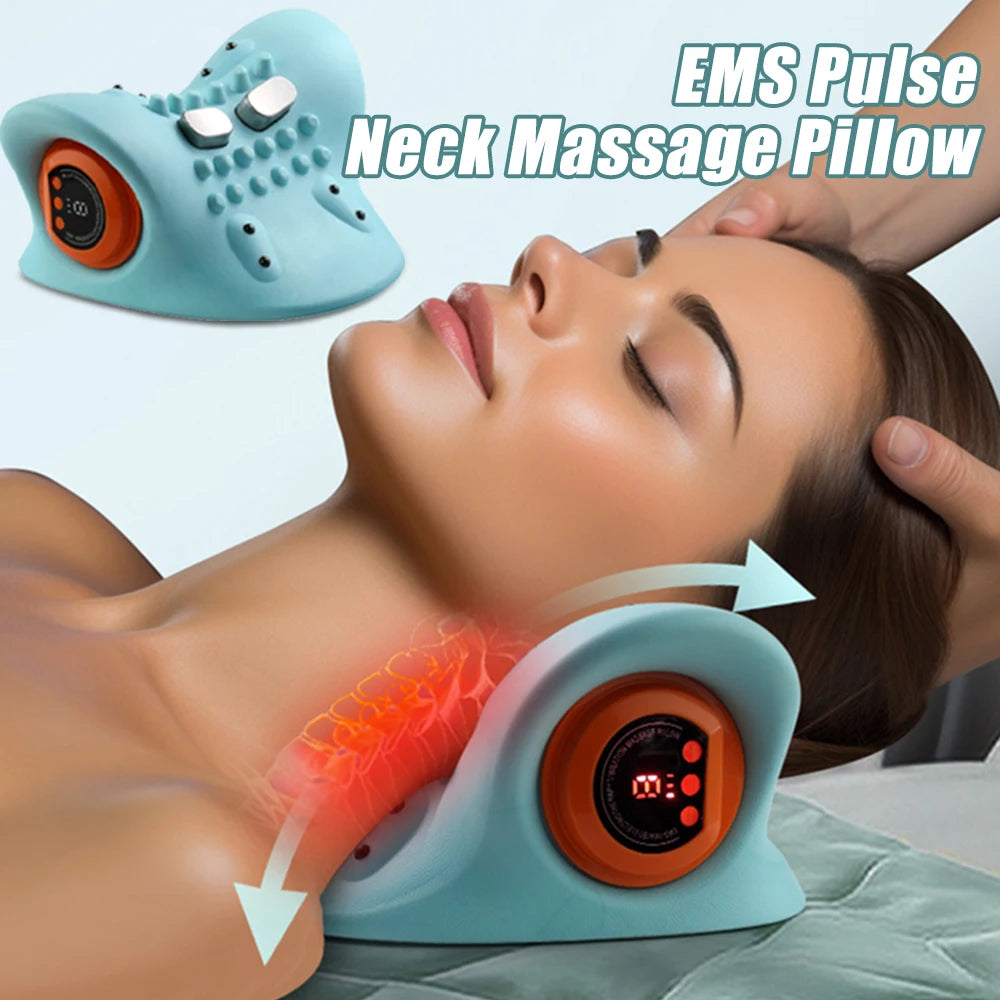 EMS Electric Neck Massager Cervical Point Massage Pillow Massager Relax Pillow Sleep Hot Compress Neck Care Massage Pain Relief