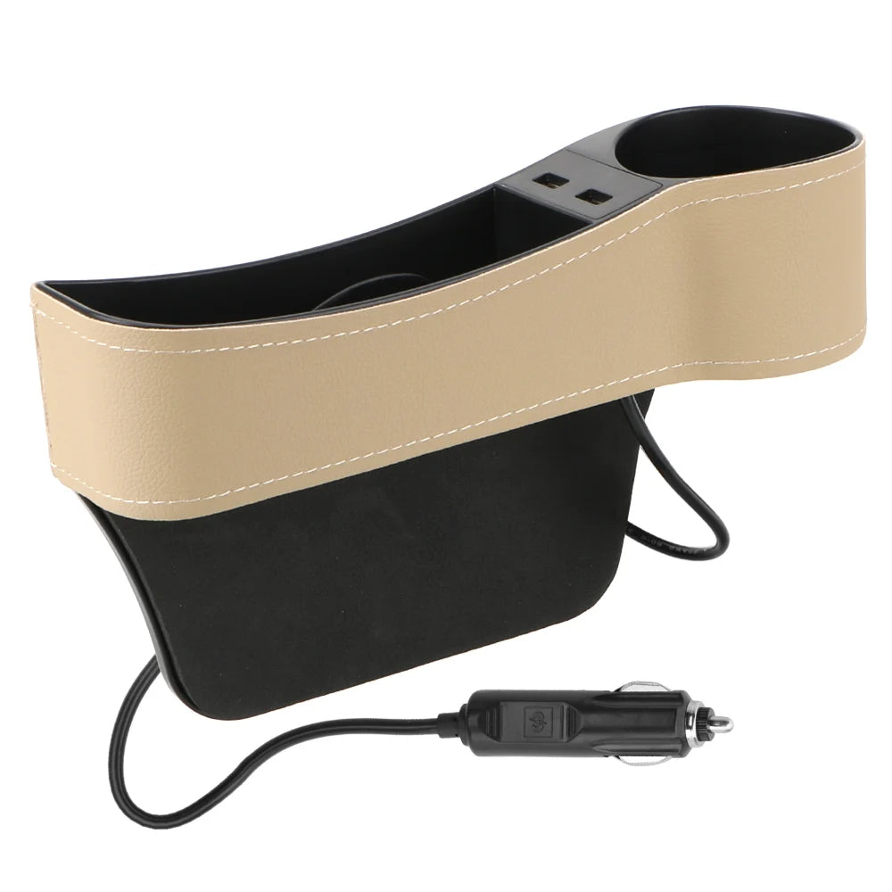 Boîte de rangement en cuir avec chargeur USB – pour fente de siège, téléphone, bouteilles et gobelets