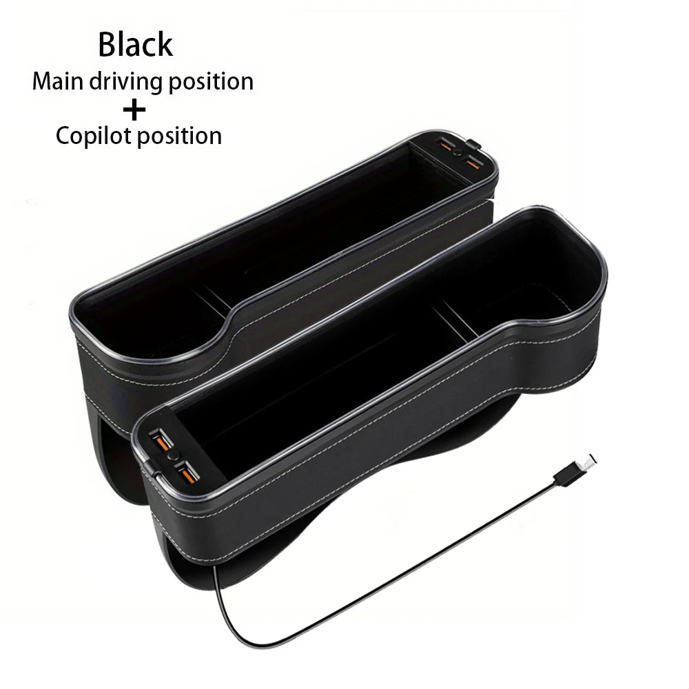 Organisateur de Fente de Siège avec Porte-Gobelet LED – Boîte de Rangement avec Changement de Couleur, Double USB et Lumière d’Ambiance