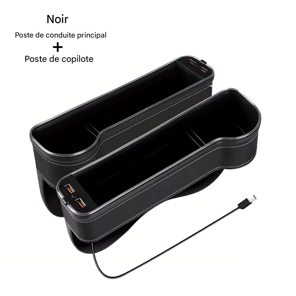 🏷️Organisateur de Fente de Siège avec Porte-Gobelet LED – Boîte de Rangement avec Changement de Couleur, Double USB et Lumière d’Ambiance