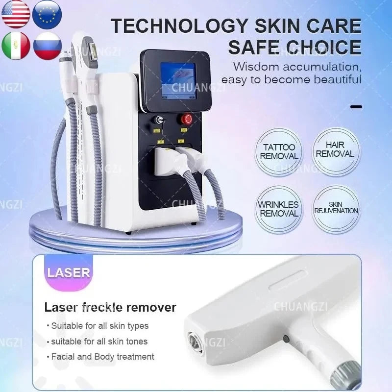 3in1 Ipl Laser Professional hair removal Machines OPT Pico nd yag Q-Switch Laser epilator Spot wrinkle remove red blood Machine