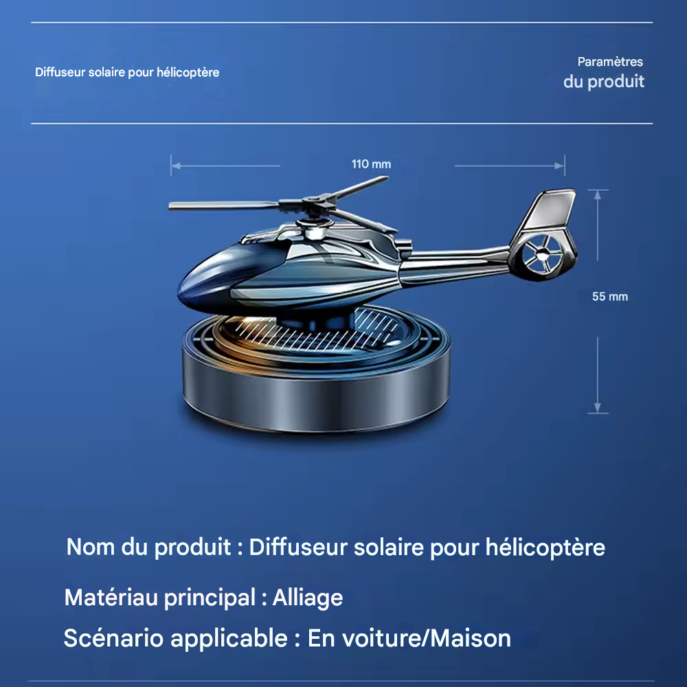 Désodorisant de Voiture Hélicoptère Solaire – Diffuseur de Parfum Rotatif avec Hélice | Accessoire de Décoration Intérieure Auto | Parfum Longue Durée