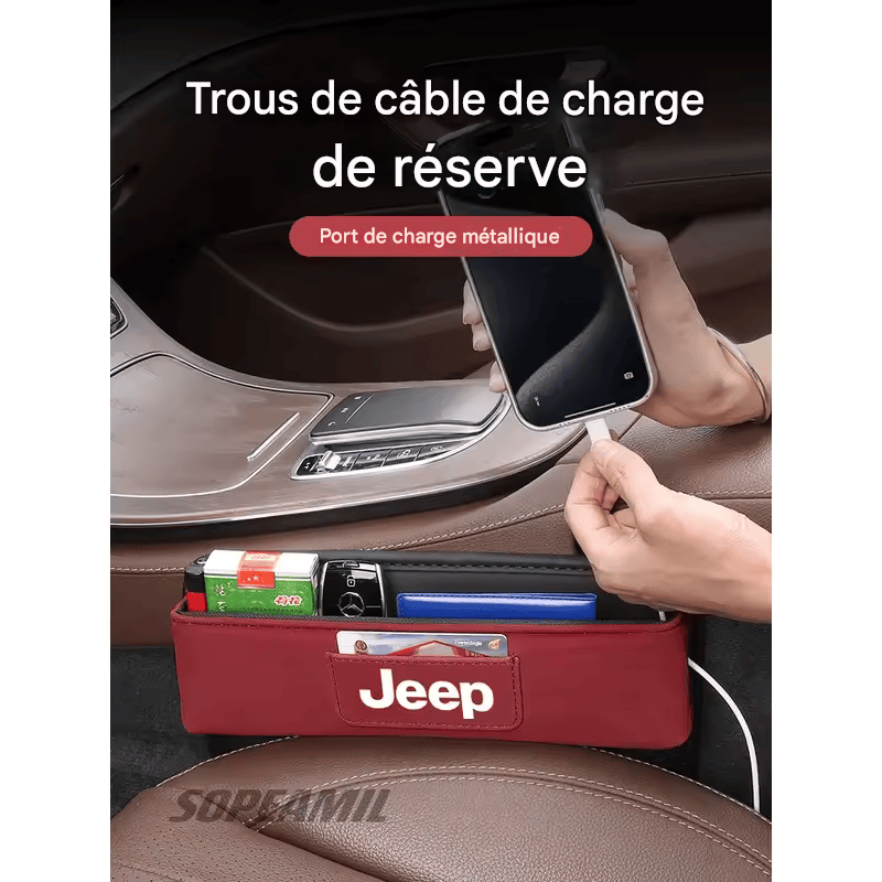 Organisateur Multifonction en Suédine pour Fente de Siège – Compatible Jeep Wrangler, Grand Cherokee, Renegade, Compass, Gladiator, Patriot, Commander