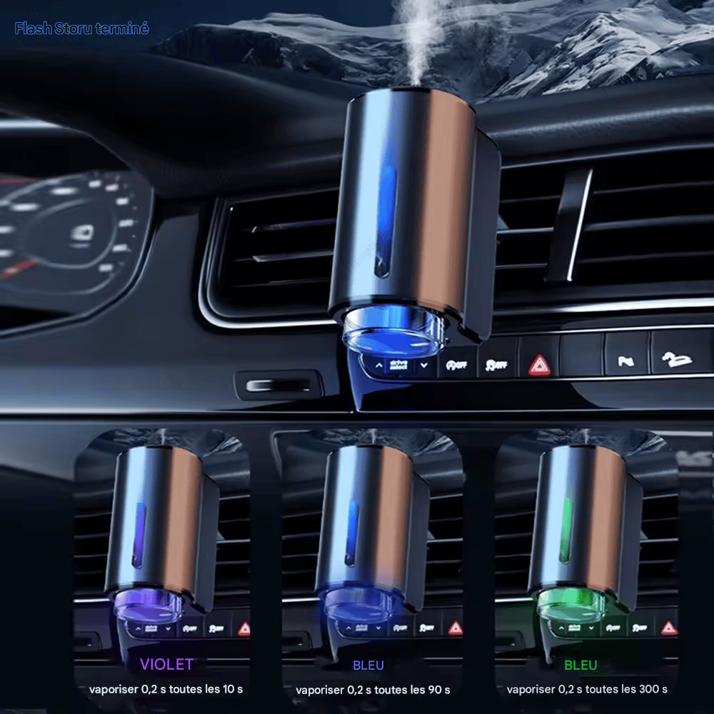 Diffuseur d’Arômes Intelligent pour Voiture – Purificateur d’Air avec Trois Niveaux Réglables & Fonction Humidificateur aux Huiles Essentielles
