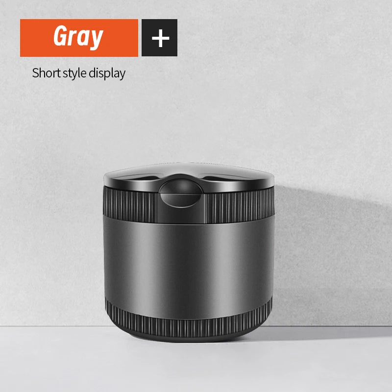 Metal Car Ashtray With Lid LED Light Portable Alloy Stainless Steel Inner Liner High Flame Retardant For Cigars And Cigarettes