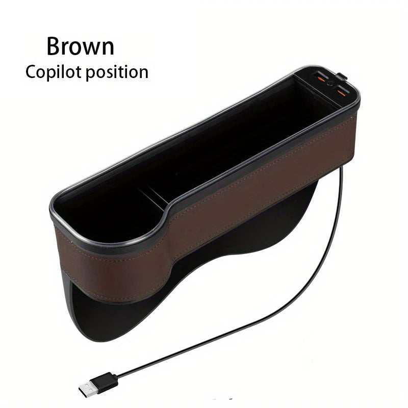 Organisateur de Fente de Siège avec Porte-Gobelet LED – Boîte de Rangement avec Changement de Couleur, Double USB et Lumière d’Ambiance