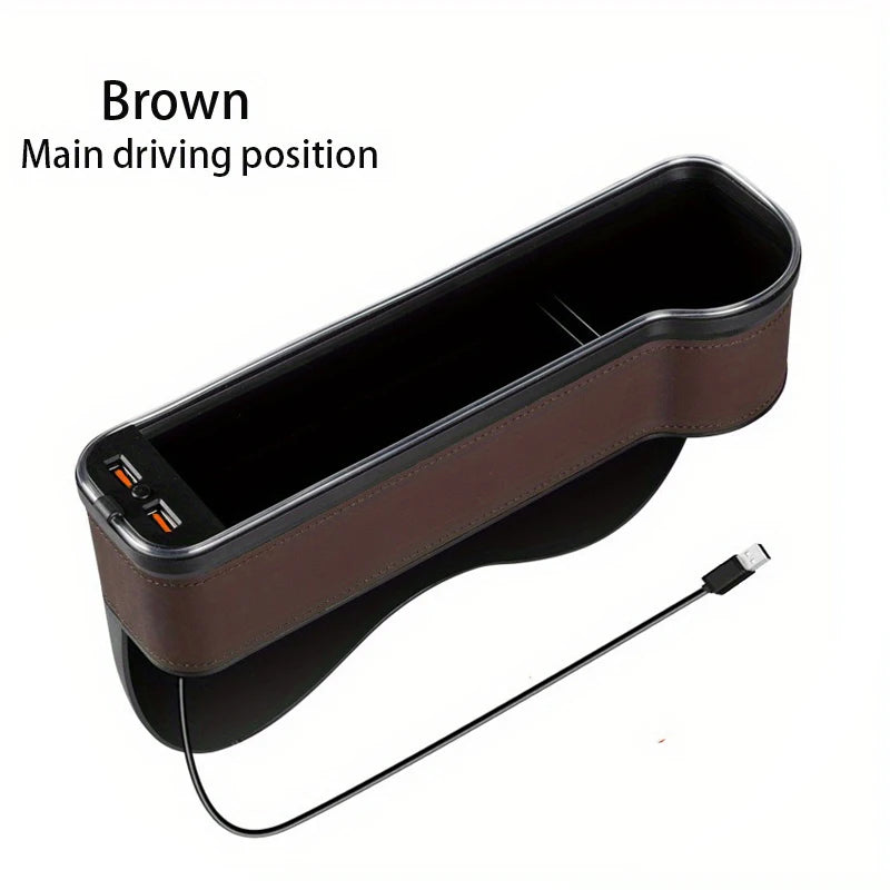 Organisateur de Fente de Siège avec Porte-Gobelet LED – Boîte de Rangement avec Changement de Couleur, Double USB et Lumière d’Ambiance