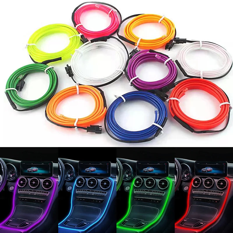 Hot Sale 1M/2M/3M/5M Car Interior Lighting LED Strip Decoration Garland Wire Rope Tube Line flexible Neon Light USB Cigar Drive