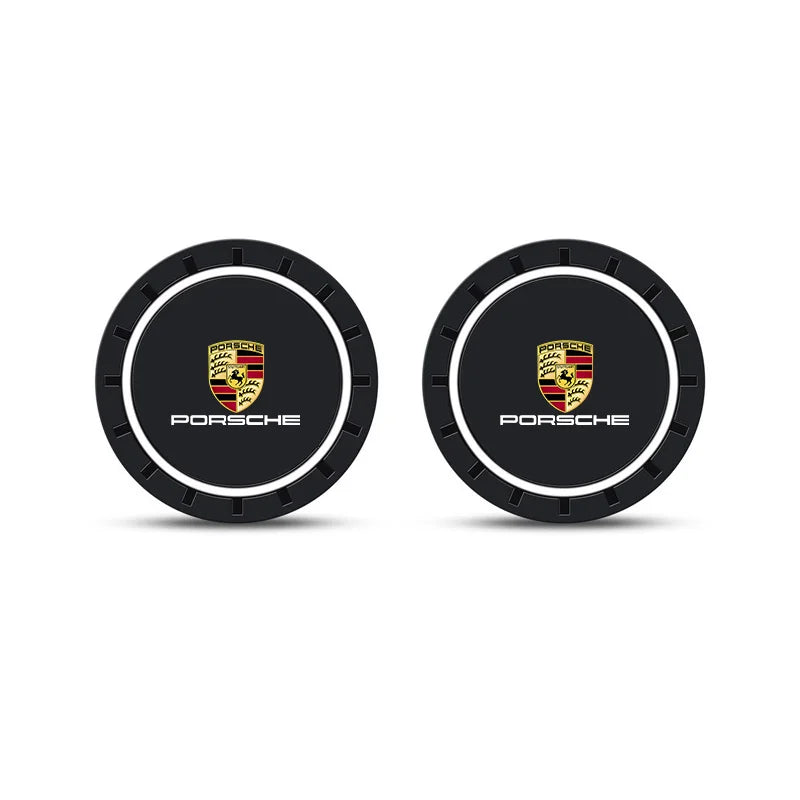 2pcs Car Coasters Pads Water Cup Slots Non-Slip Mat For Porsche Panamera Cayenne Taycan 911 718 Macan Carrera-GT 928 944 968 944