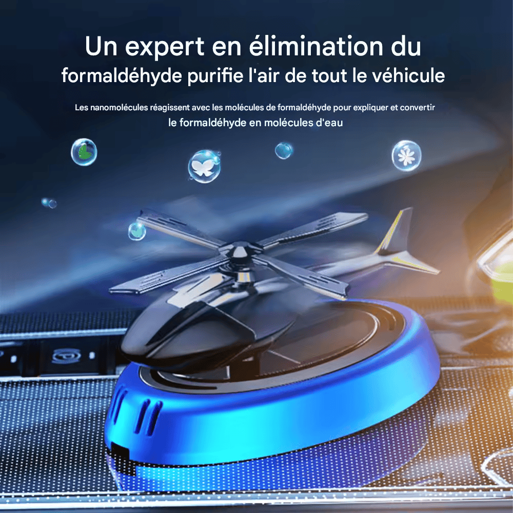 Désodorisant Voiture Hélicoptère Solaire – Diffuseur d'Arômes Rotatif à Énergie Solaire – Décoration Intérieure Auto & Aromathérapie