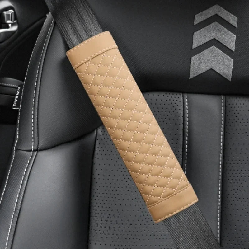 Car Seat Belt Shoulder Cover Leather Embroidery Wear-resistant Non-slip Leather Safety Cover Car Interior Decoration Products