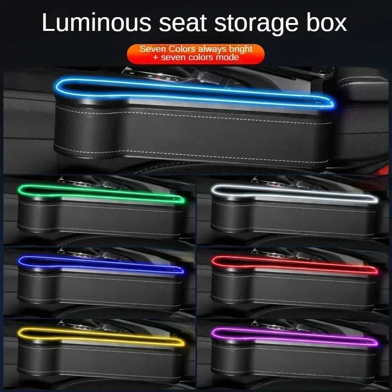 🏷️Boîte de Rangement pour Siège Auto avec Charge Rapide USB et Éclairage RGB 7 Couleurs – Organiseur Multifonction en Similicuir