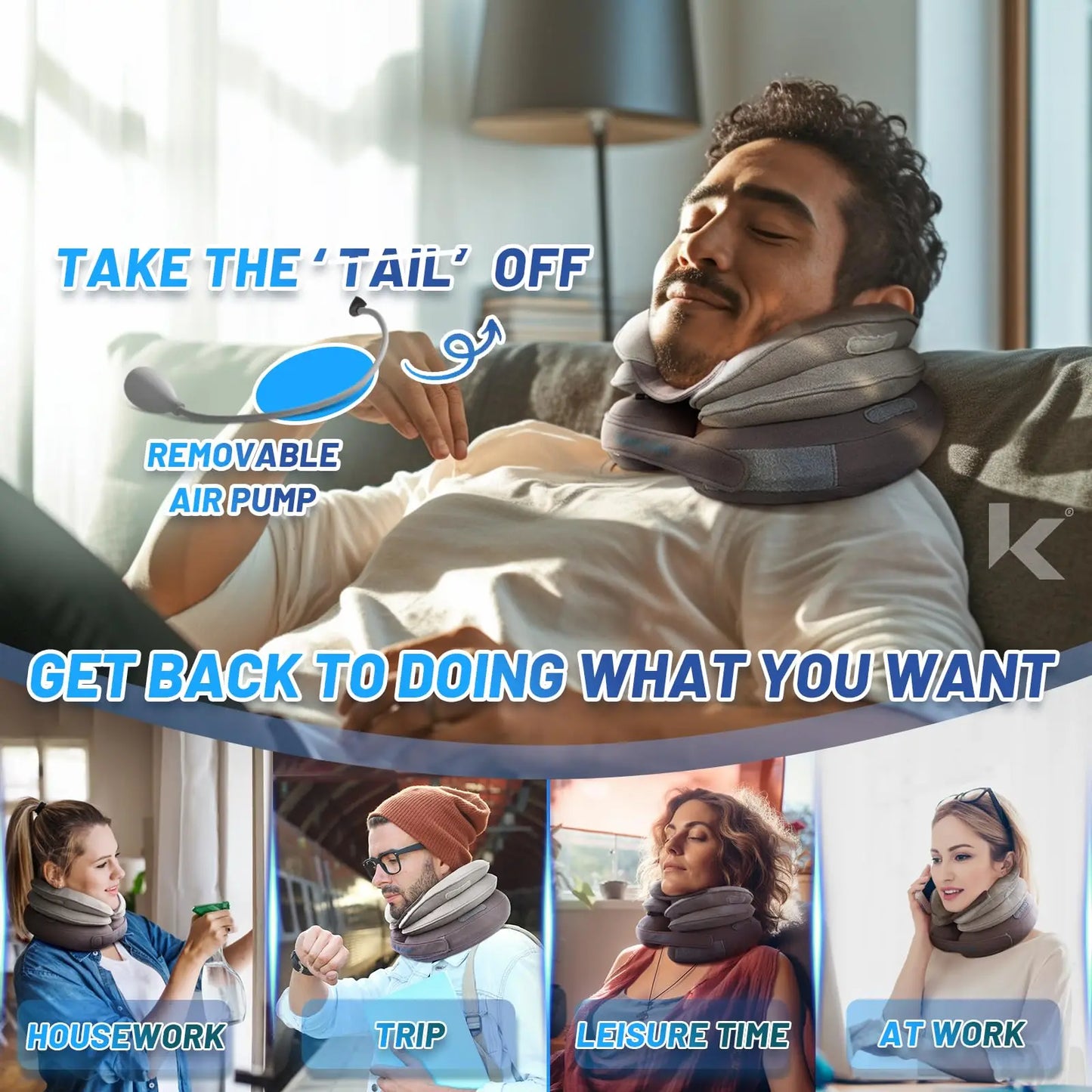 Appareil de Traction Cervicale Gonflable – Oreiller Décompresseur pour le Cou à Domicile et en Voyage
