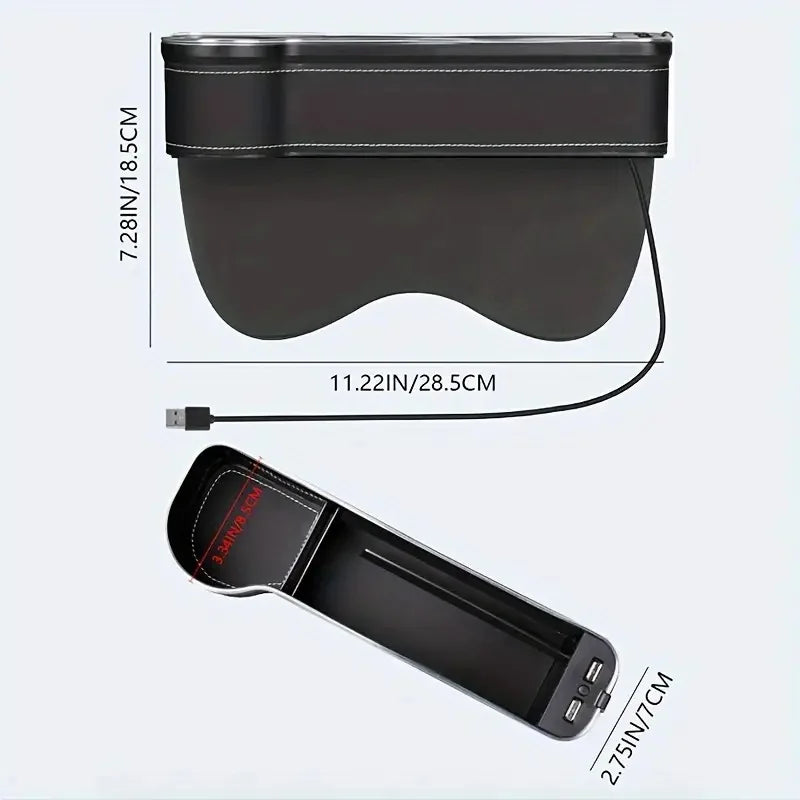 Organisateur de Fente de Siège avec Porte-Gobelet LED – Boîte de Rangement avec Changement de Couleur, Double USB et Lumière d’Ambiance