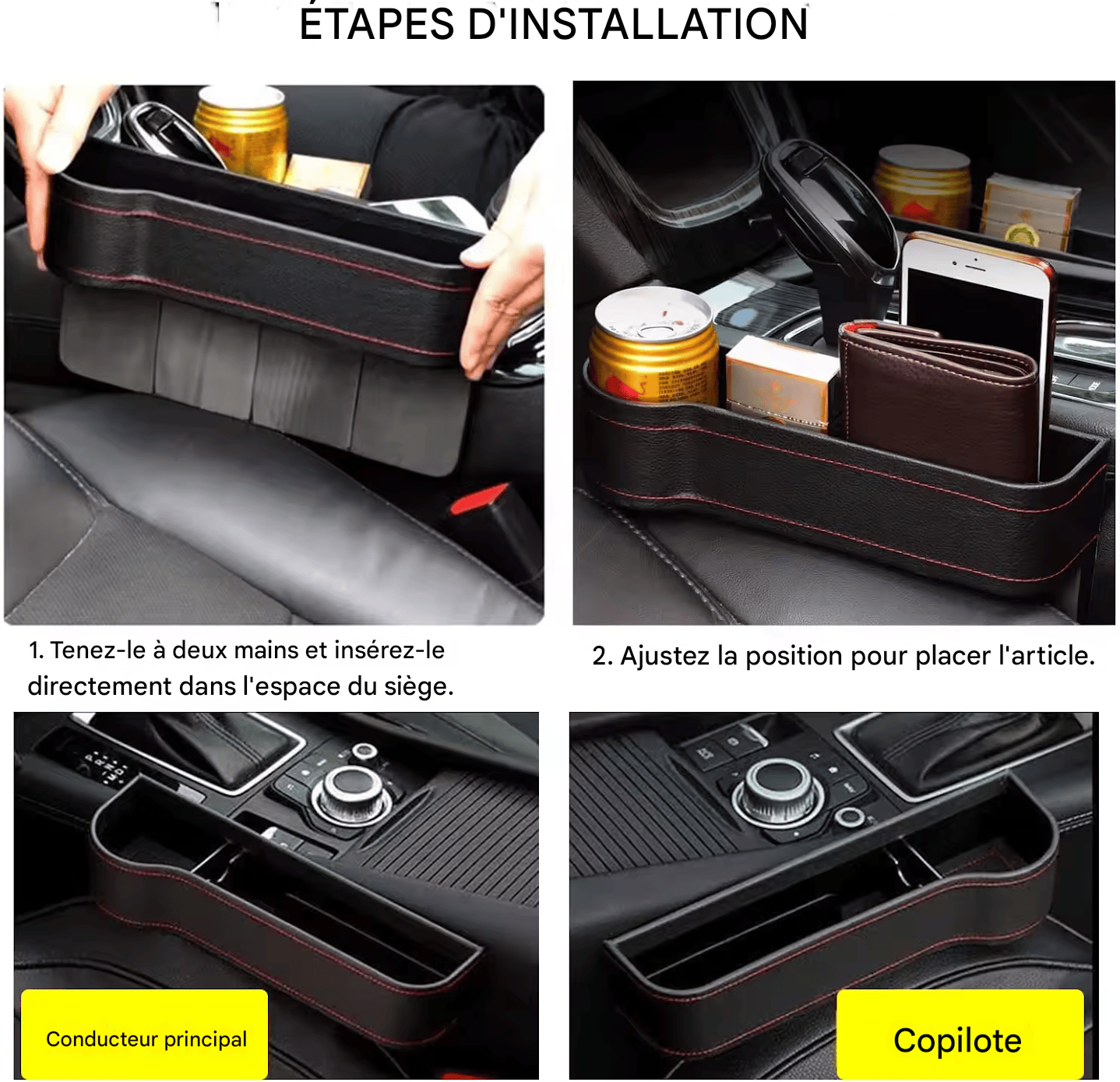 🏷️Lot de 2 Organisateur Multifonction en Cuir pour Espace entre les Sièges – Rangement de Voiture Élégant et Pratique