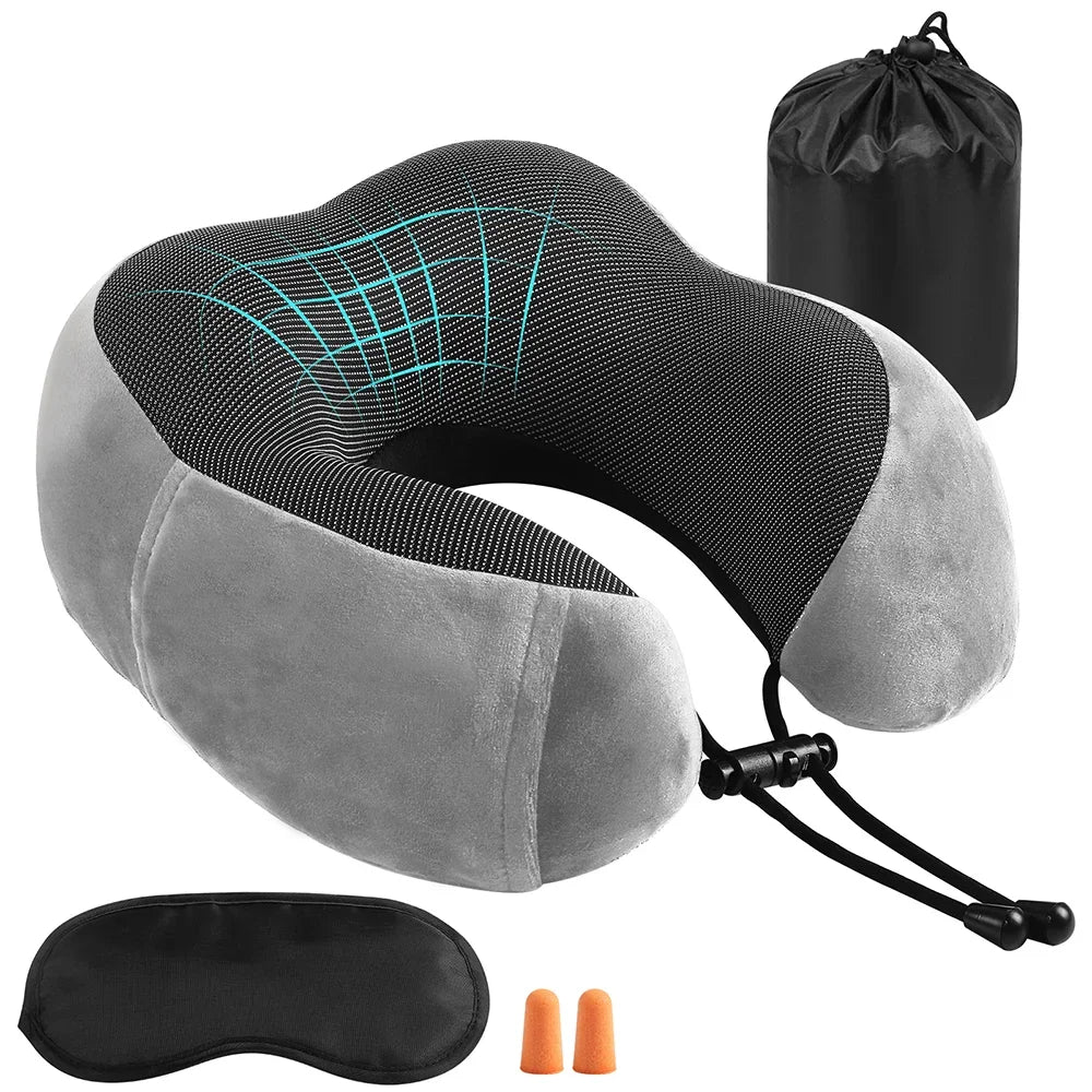 Coussin Cervical en Mousse à Mémoire de Forme – Oreiller de Voyage en U | Soutien Doux pour la Nuque | Santé & Massage Cervical