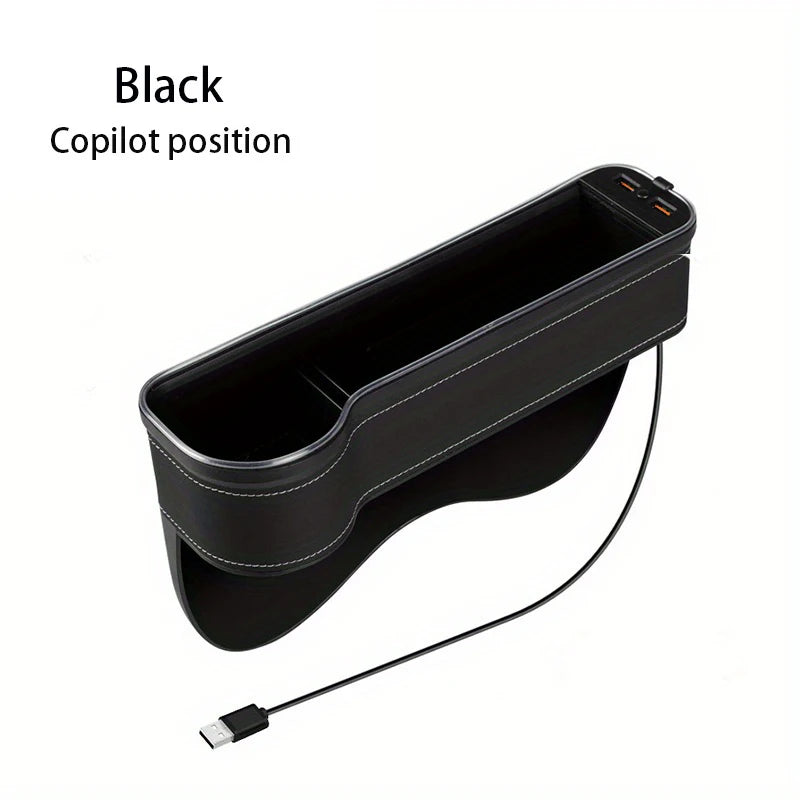 Organisateur de Fente de Siège avec Porte-Gobelet LED – Boîte de Rangement avec Changement de Couleur, Double USB et Lumière d’Ambiance