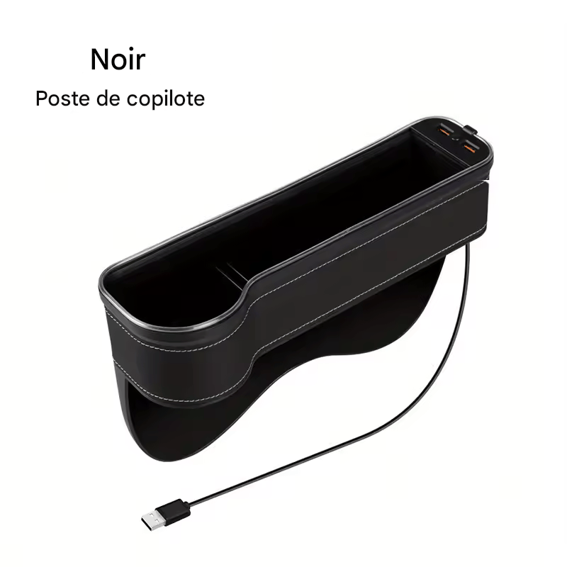 🏷️Organisateur de Fente de Siège avec Porte-Gobelet LED – Boîte de Rangement avec Changement de Couleur, Double USB et Lumière d’Ambiance