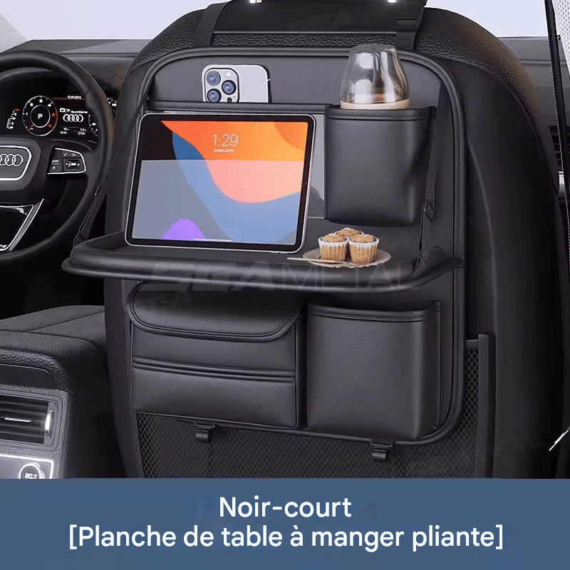 🏷️BLALION Sac de rangement tout-en-un pour siège de voiture Organiseur de voiture amélioré à 5 poches avec table pliante, tissu anti-coup de pied, porte-gobelet