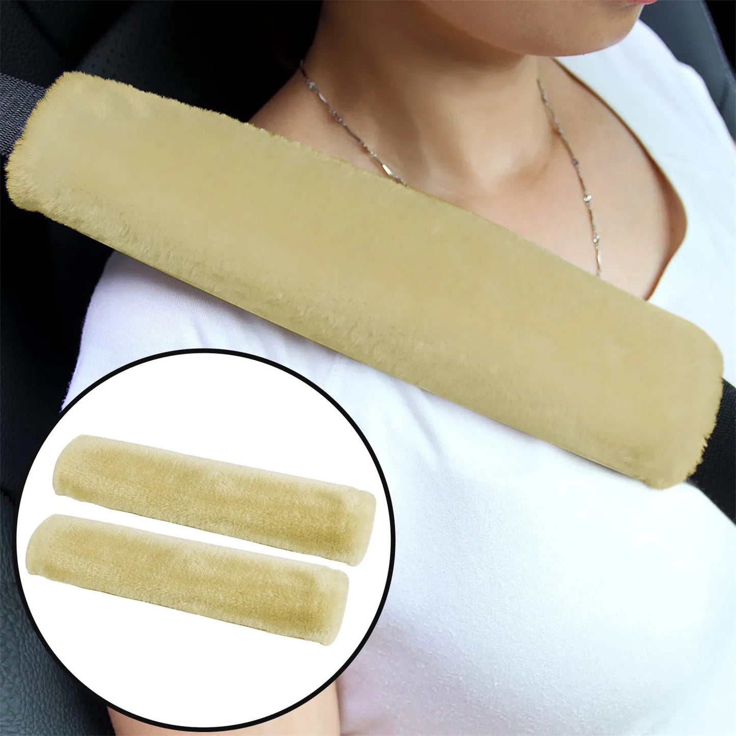 đ·ïžLot de 2 ProtĂšge-Ăpaules pour Ceinture de SĂ©curitĂ© â Coussins en Fausse Laine de Mouton, Ultra-Doux, Universels pour Voiture, Sac Ă Dos ou Valise