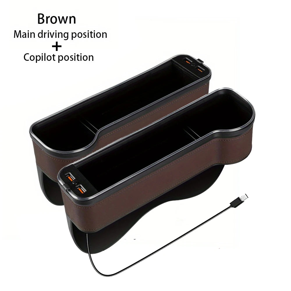 Organisateur de Fente de Siège avec Porte-Gobelet LED – Boîte de Rangement avec Changement de Couleur, Double USB et Lumière d’Ambiance