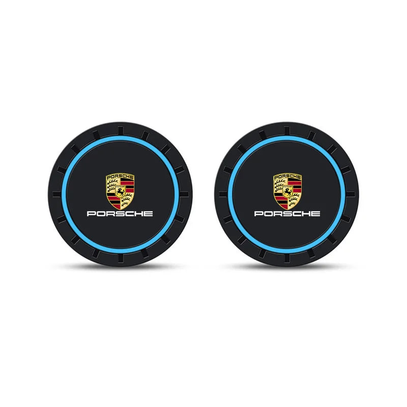 2pcs Car Coasters Pads Water Cup Slots Non-Slip Mat For Porsche Panamera Cayenne Taycan 911 718 Macan Carrera-GT 928 944 968 944