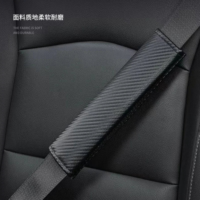 2Pcs Carbon Fiber Car Seat Belt PU Leather Safety Belt Shoulder Cover Breathable Protection Seat Belt Padding Pad Auto Interior