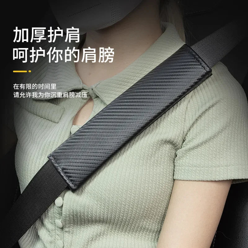 2Pcs Carbon Fiber Car Seat Belt PU Leather Safety Belt Shoulder Cover Breathable Protection Seat Belt Padding Pad Auto Interior