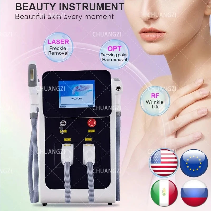 3in1 Ipl Laser Professional hair removal Machines OPT Pico nd yag Q-Switch Laser epilator Spot wrinkle remove red blood Machine