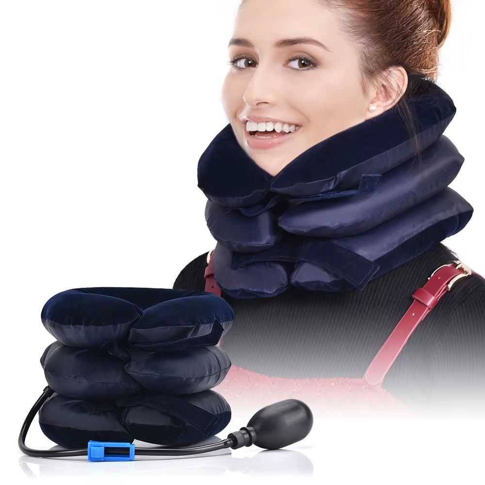 Neck Traction Medical Correction Device Cervical Support Posture Corrector Inflatable Collar Neck Stretcher 3 Layer Pain Relief