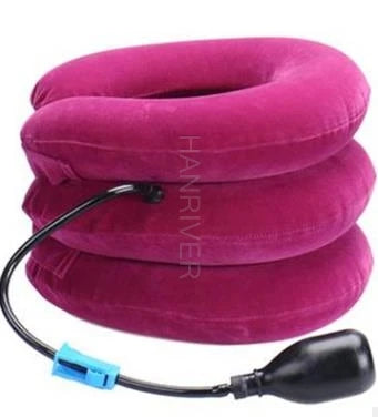 Cervical spine retractor with orthotic inflatable neck support for tension fixation of the rigid vertebra