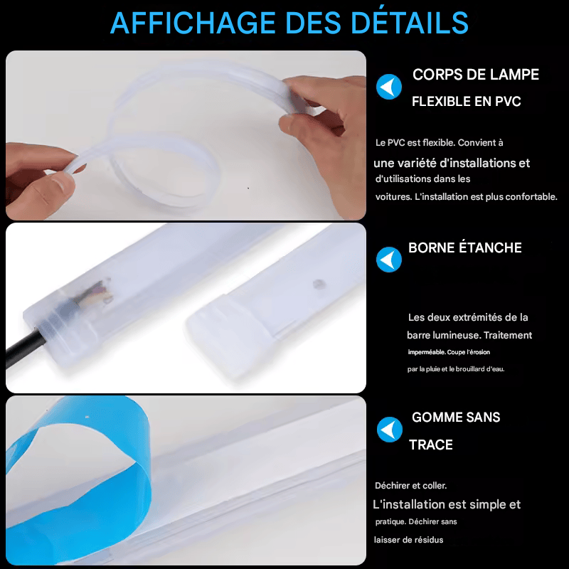🏷️Lot de 2 feux diurnes LED DRL pour voiture, bande flexible et étanche, clignotants blancs et jaunes, feux de freinage, 12 V