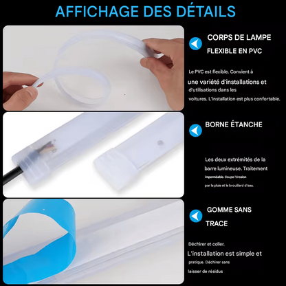 🏷️Lot de 2 feux diurnes LED DRL pour voiture, bande flexible et étanche, clignotants blancs et jaunes, feux de freinage, 12 V