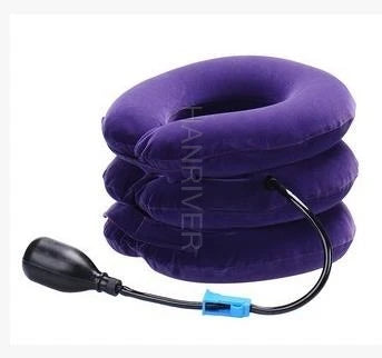 Cervical spine retractor with orthotic inflatable neck support for tension fixation of the rigid vertebra