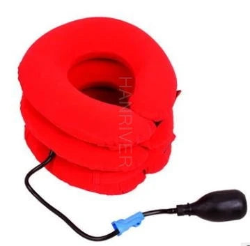 Cervical spine retractor with orthotic inflatable neck support for tension fixation of the rigid vertebra