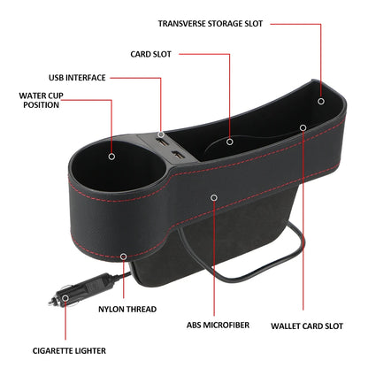 Boîte de rangement universelle pour siège – avec USB 3.0, support téléphone et porte-gobelet