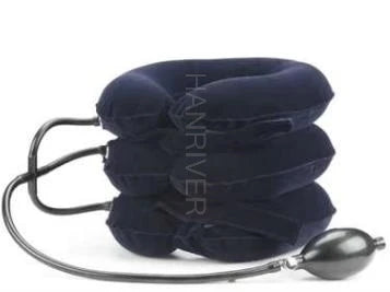Cervical spine retractor with orthotic inflatable neck support for tension fixation of the rigid vertebra