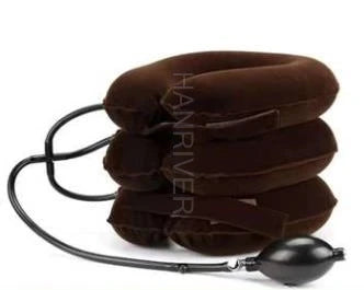 Cervical spine retractor with orthotic inflatable neck support for tension fixation of the rigid vertebra