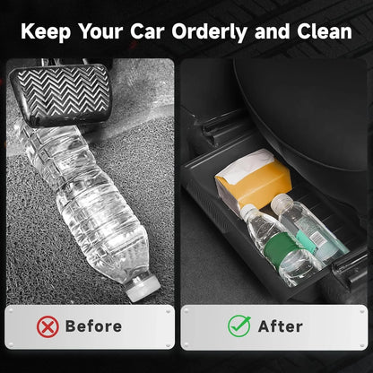 Under Seat Storage Tray for Tesla Model Y 2021 2022 2023 2024, Car Front Seat Hidden Drawer Bins Non Slip with Lid Cover