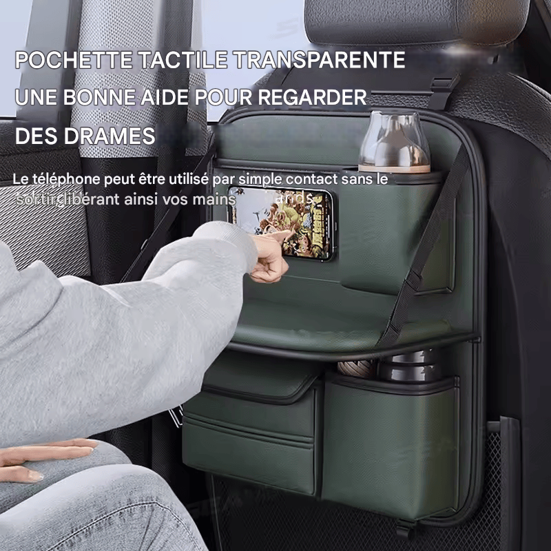 🏷️BLALION Sac de rangement tout-en-un pour siège de voiture Organiseur de voiture amélioré à 5 poches avec table pliante, tissu anti-coup de pied, porte-gobelet