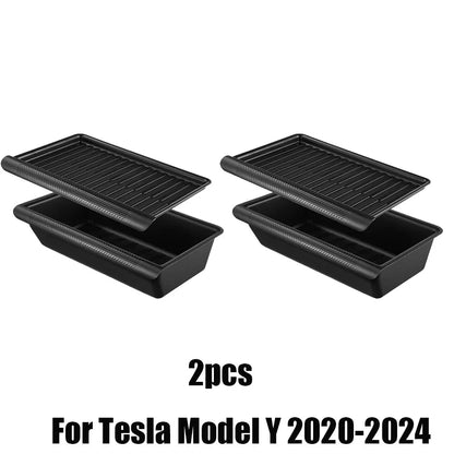 Under Seat Storage Tray for Tesla Model Y 2021 2022 2023 2024, Car Front Seat Hidden Drawer Bins Non Slip with Lid Cover