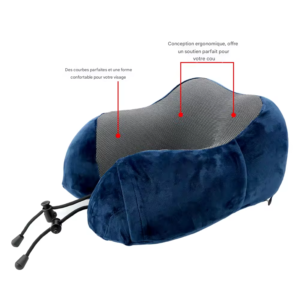 🏷️Coussin de Nuque en Mousse Mémoire – Oreiller Cervical Forme U 100% Coton pour Voyage & Repos